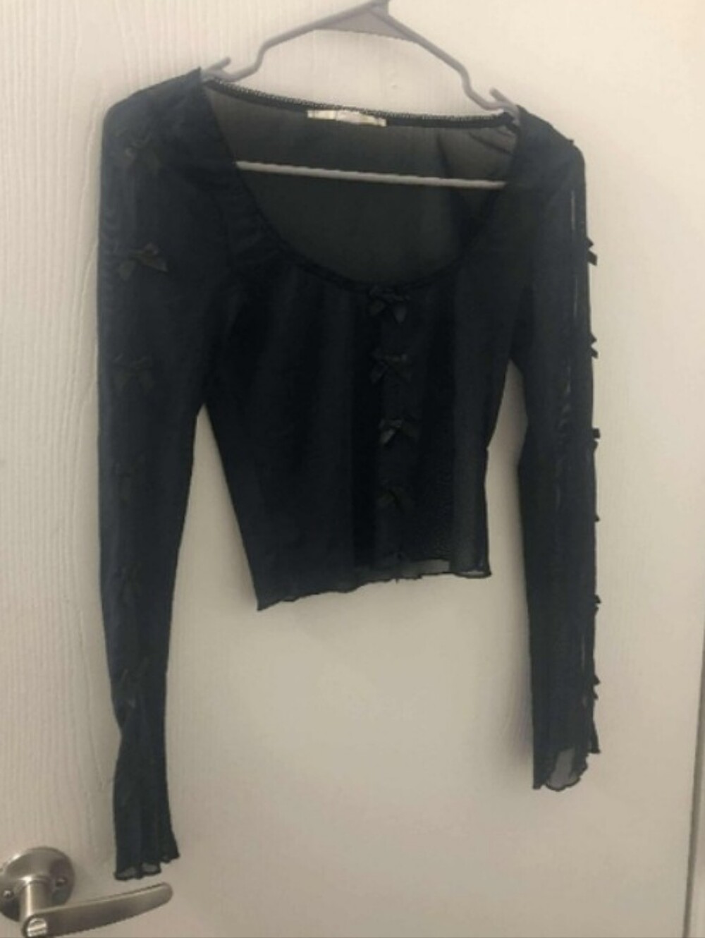 Kimchi Blue Cassie Sheer Black Mesh Bow Top Sz M